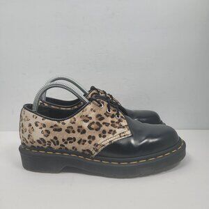 Dr. Marten Docs 1461 Leopard Women's Black Leather Oxford Loafer Shoes US Size 7